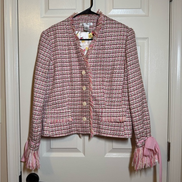 Chic Pink Tweed Women's Blazer Size 12 - Picture 1 of 7